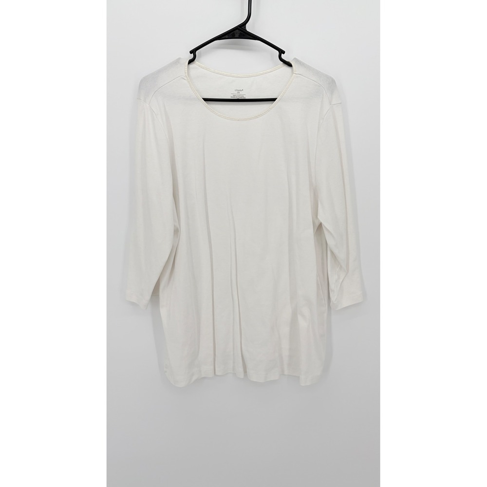 CJ Banks White Cotton Top Women's 2X Plus Size 3/4 Sleeve High Low Hem